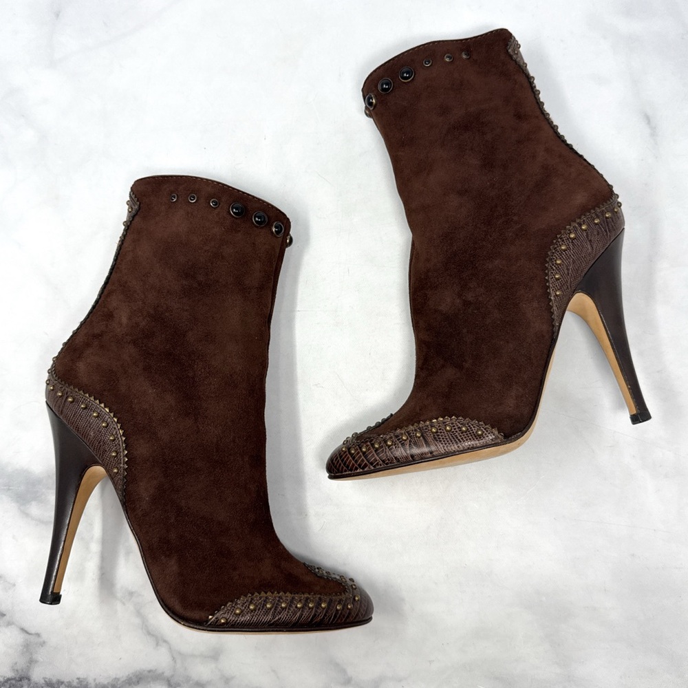 NEW Giuseppe Zanotti Vicini Vintage Y2K Suede Western Studded Heeled Ankle Boots - Picture 2 of 15